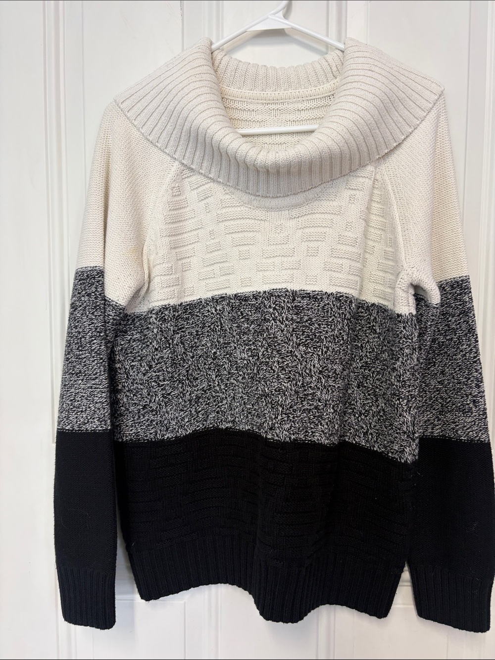 Cozy Colorblock Cowl Neck Sweater - Cream, Gray, Black